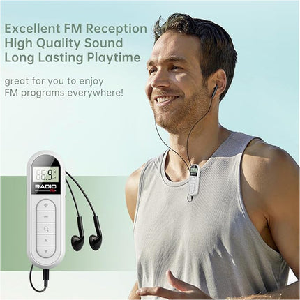 Pocket Digital LCD FM Radio 76 108MHZ Rechargeable For Outdoor Walking Jogging White