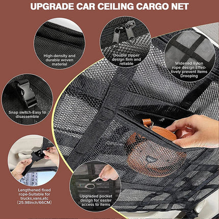 Universal Car Roof Storage Net Ceiling Mesh Cargo Storage Bag for Campervan Vehicle Interior Organizer