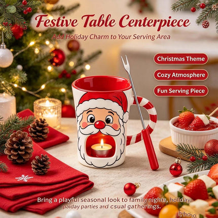 Christmas Ceramic Chocolate Fondue Mug Set with Fork Festive Party Gift 130ml