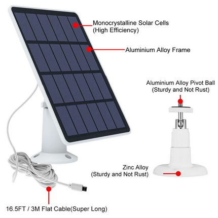 For Eufy Eufycam Cam E/2C/2/2 Pro USB Solar Panel Charger Security Camera Panel