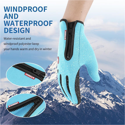 Waterproof Winter Cycling Gloves Full Finger Touchscreen Bike Gloves Blue
