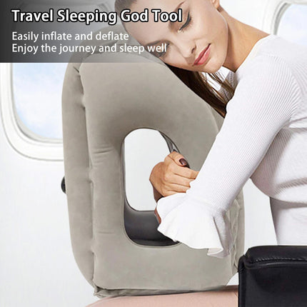 Inflatable Air Travel Pillow Cushion Head Chin Support Airplane Office Rest Nap Grey