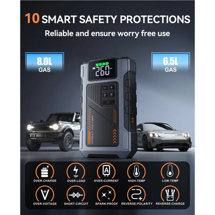 6000A Car Jump Starter Power Bank With Air Compressor Battery Booster + Case
