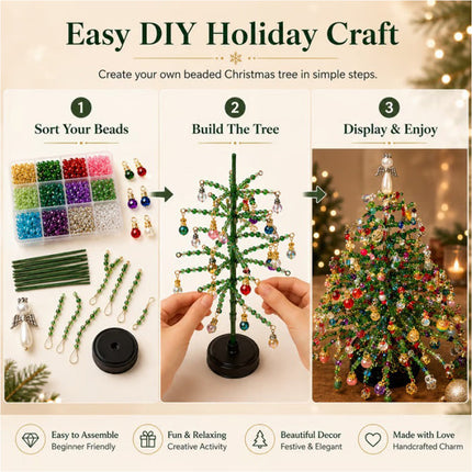 DIY Beaded Christmas Tree Kit, Handmade Colorful Bead Ornament Making Set