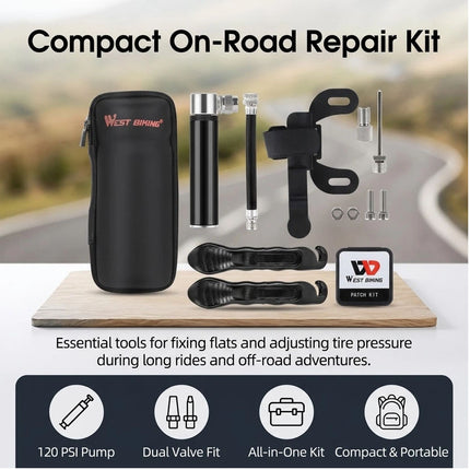 Bicycle Repair Tool Kit 120PSI Mini Pump Tire Patches Levers for Road Mountain B