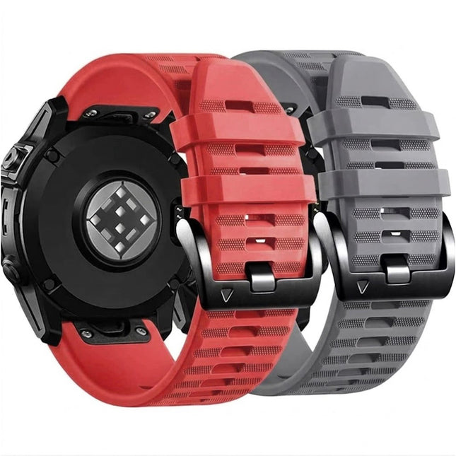 2Pack Replacement Sport Band Strap For Garmin Fenix 5 6 7 Red & Grey