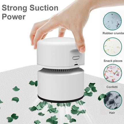 White Rechargeable Portable Mini Desktop Vacuum Cleaner Powerful Sweeping Desk Table