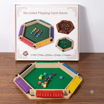 6 Players Shut The Box Dice Game Wooden Board Tabletop Math Game with 12 Dice