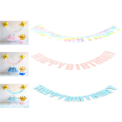 3 Pcs Happy Birthday Party Banner Flag Hanging Decoration Bunting Garland Blue Pink Clear