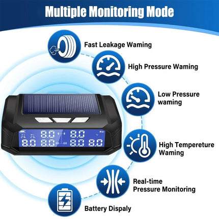 Solar Wireless TPMS Car Tire Tyre Pressure Monitor Monitoring System & 6 Sensors