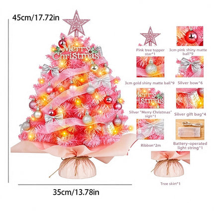 Mini Christmas Tree with Lights, Desktop Tabletop Xmas Tree, Star Topper Decor Ornaments