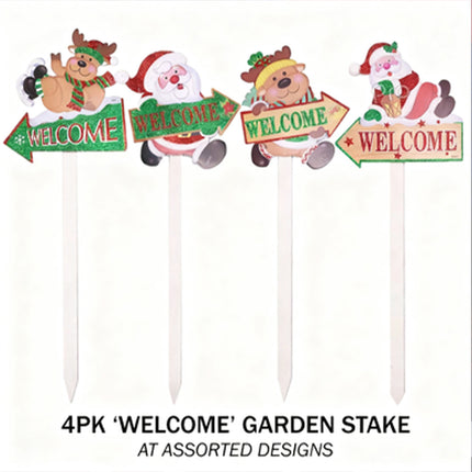 4PCS Christmas Decor Glitter Santa Reindeer Yard Garden Signs Stakes Lawn Ornaments