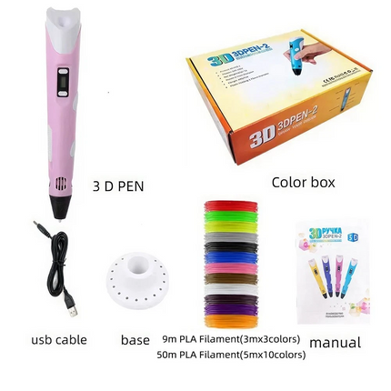 3D Printing Pen Kit with 59m PLA Filament USB Adjustable Temperature PLA ABS Compatible Pink