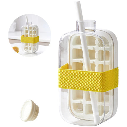 2-in-1 Ice Maker Ice Cube Tray & Water Bottle, Touch-Free Silicone Ice Cube Tray (White-800ML)