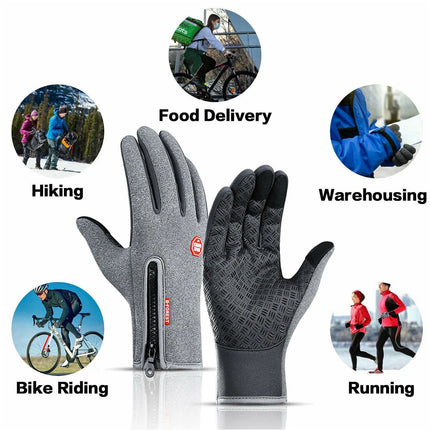 Grey Bike Cycling Gloves Touch Waterproof Full Finger Winter Fitness