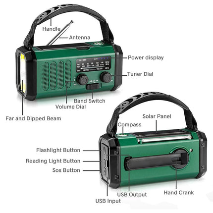 10000mAh Wind Up Solar Radio Hand Crank Emergency FM/AM USB Charger LED Torch