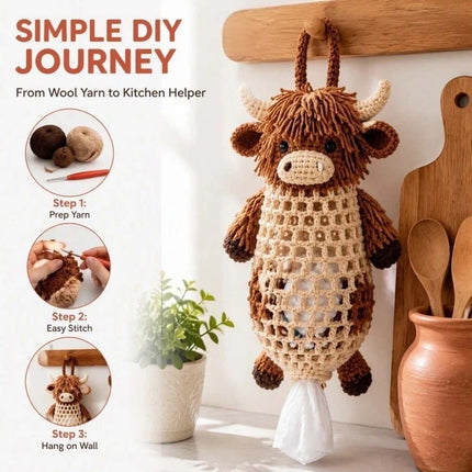 Crochet Animal Bag Holder Kit DIY Yarn Craft Grocery Bag Dispenser Home Decor