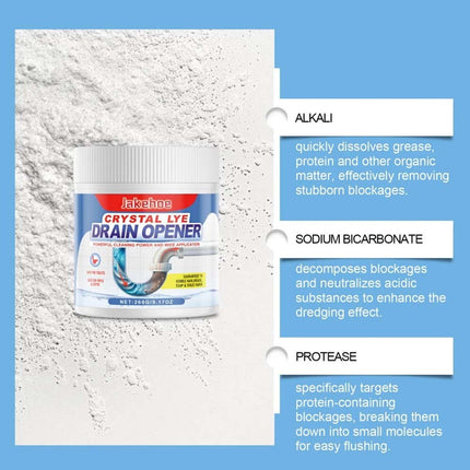 2X Crystal Lye Drain Opener Powder, All-Purpose Drain Cleaner for Kitchen