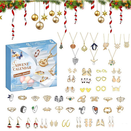 24 Day Christmas Jewelry Advent Calendar Necklace Ring Earring Set Gift Box