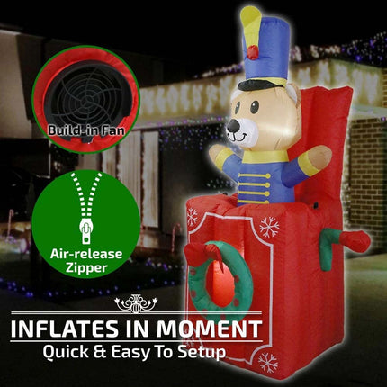 Inflatable Christmas Telescoping Bear From Gift Box W/ LED 1.54M Xmas Decor