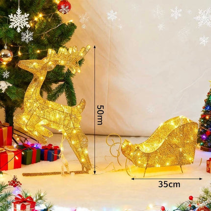 Christmas Lighted Reindeer & Sleigh Solar Powered LED Lights Xmas Decoration