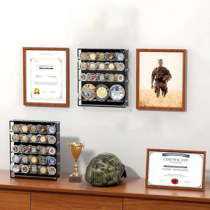 45 Grids Acrylic Clear Coin Medals Holder Military Challenge Coin Display Case