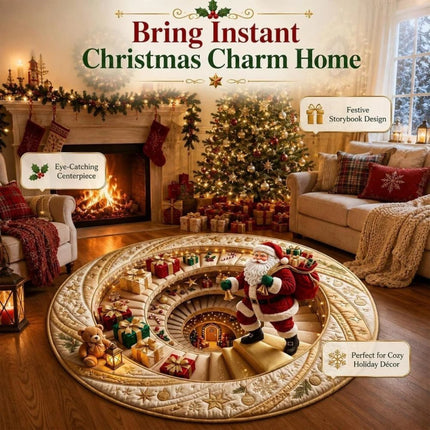 Large Round Christmas Rugs 3D Printed Illusion Rug Anti Slip Soft Carpet Mat   （B  80*80cm)