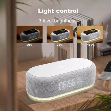 Digital Alarm Clock Charging Station Bluetooth Speaker 15W Wireless Fast Charger