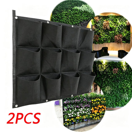 2PCS 12-Pocket Vertical Wall Planter Bags, Hanging Herb Plant Grow Bags for Home Decor