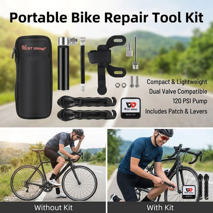 Bicycle Repair Tool Kit 120PSI Mini Pump Tire Patches Levers for Road Mountain B