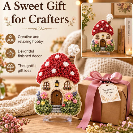 Whimsical Village 3D Fabric Poke Art Kit, Floral Mushroom Cottage Craft Set AU