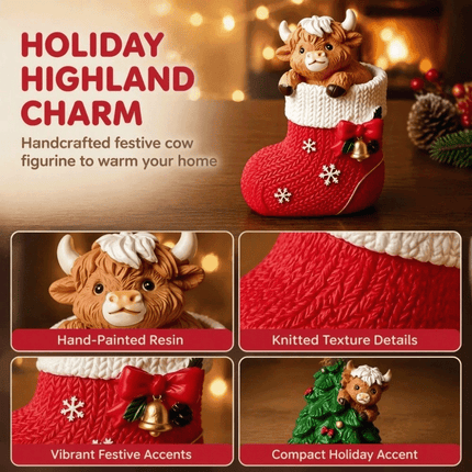 Fun Cow Figurines Christmas Socks Resin Cow Ornament Home Gift