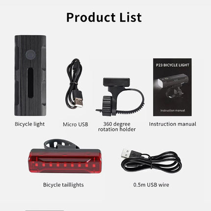 Rechargeable LED Bike Light Set Waterproof Bicycle Lights Headlight Front Rear