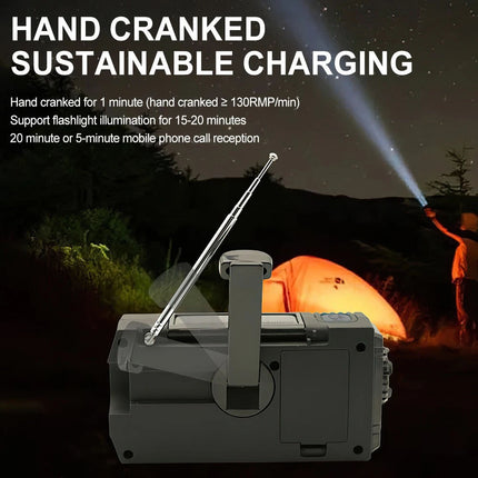 Emergency Wind Up Solar Radio Hand Crank Power Bank FMAM Charger Torch 4000mAh