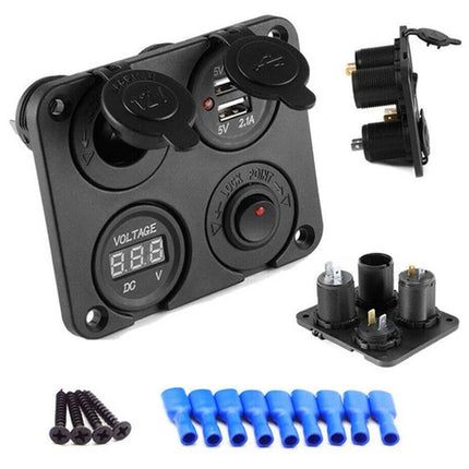 12V Switch Panel Car Cigarette Lighter Socket + Dual USB Port Charger +Voltmeter