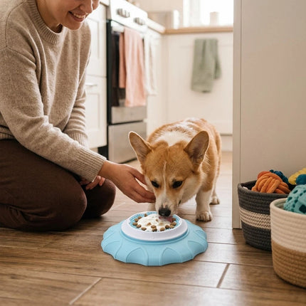 Liquid Food Slow Feeder Licking Dispenser, Rolling Ball-in Lick Bowl Anti-Slip