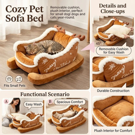 Dog Sleigh Bed, Santa Reindeer  Dog Bed,Christmas Sleigh-Shaped Dogs Beds AU