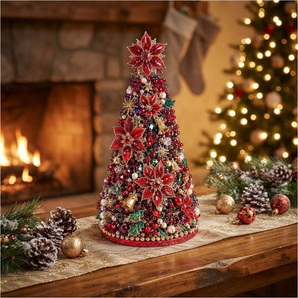 Handmade DIY Beaded Poinsettia Material Pack Festive Tabletop Decor