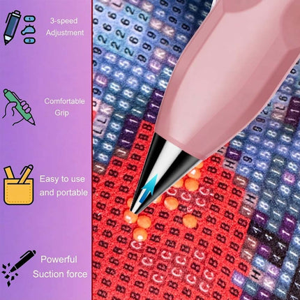 Cordless Electric Diamond Painting Pen Art Vacuum Pen Portable Rechargeable Pink