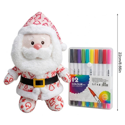 Paintable DIY Paintable Santa Claus Plush Toy Home Festive Decorations with pens