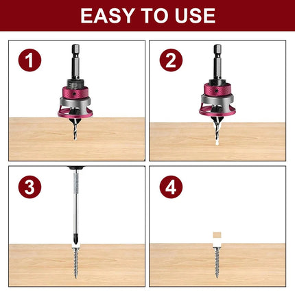6PCS Woodworking Countersink Drill Bit Set with Adjustable Depth Stop Control