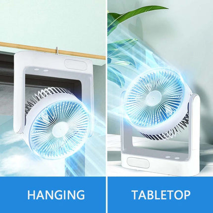 Solar Powered Cooling Fan Cooler Rechargeable Camping Fan with 2 Lights Bulbs