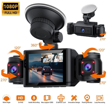 1080P Front and Rear Inside Car Dash Cam Night Vision Dash Camera Loop Recording