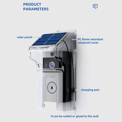 Waterproof Solar Charging Camera Intercom Rain Cover Wireless Video Doorbell
