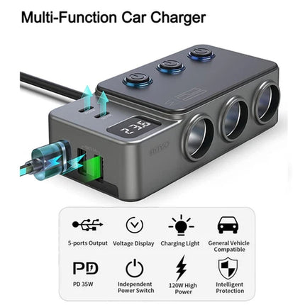 Car Charger Adapter 120W Cigarette Lighter Splitter 8 in 1 QC PD for Car Vehicle