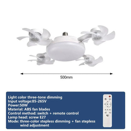 LED Ceiling Fan Light with E27 Base and Remote Control, Dimmable Modern Home Lighting