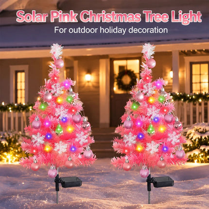 2PCS Pink Solar Christmas Tree Lights, Waterproof Solar Christmas Outdoor