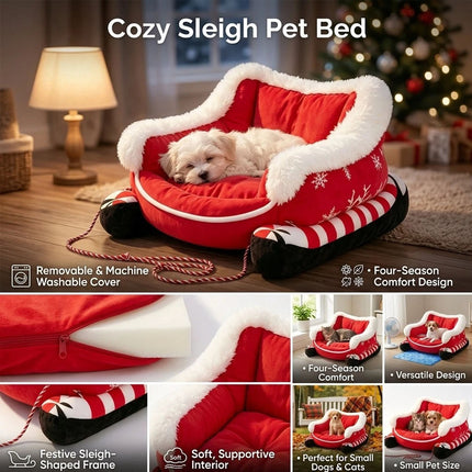 Dog Sleigh Bed, Santa Sleigh Dog Bed,Christmas Sleigh-Shaped Dogs Beds AU