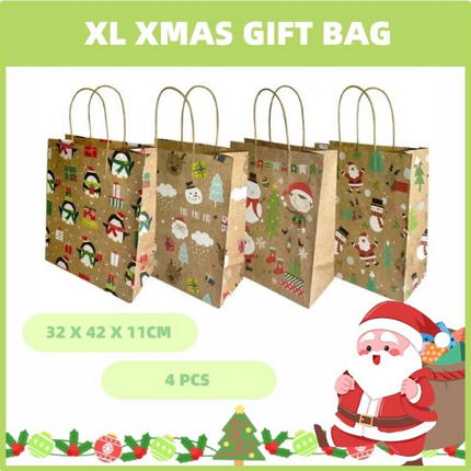 4X Christmas Paper Bag Cowhide Handbag XL XMAX Santa Gift Decorations