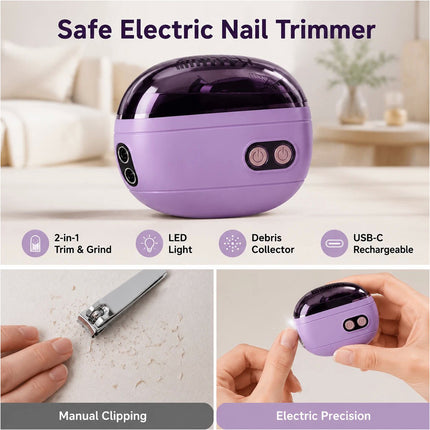 2 in 1 Electric Nail Clipper Nail Polishing Auto Nail Trimmer Scissor File Light